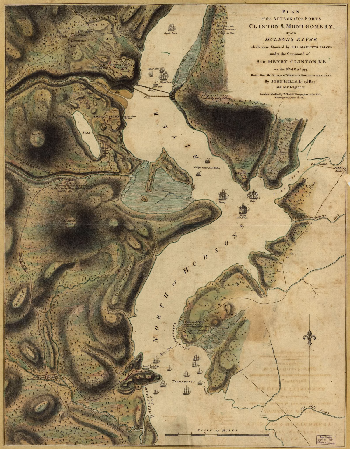 1784 British plan of the October 6, 1777 attack on Forts Clinton and Montgomery on the Hudson