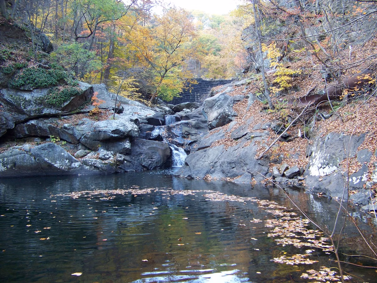 Rock pool known as Hell Hole on Popolopen Creek in autumn