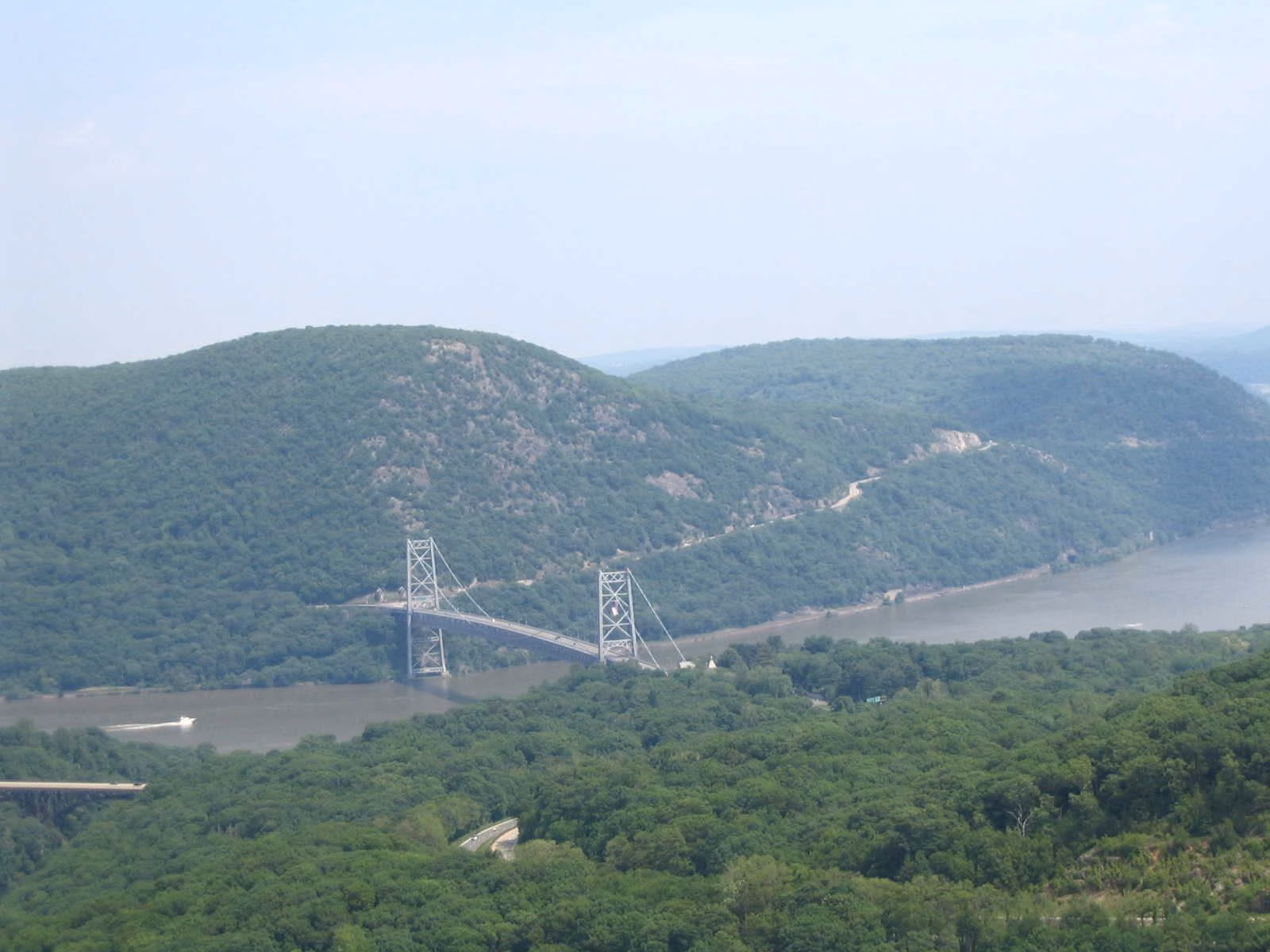 View from the summit of Popolopen Torne to the Bear Mountain Bridge and Westchester County